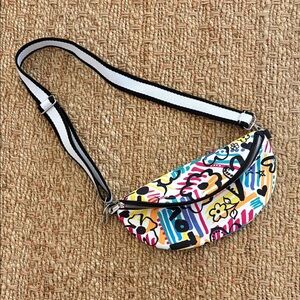 Brighton Multicolor Graffiti-Print Crossbody Belt Bag with Black & White Strap